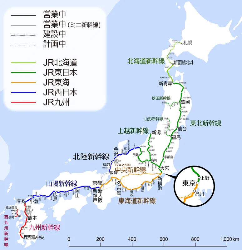 日本全国の新幹線網