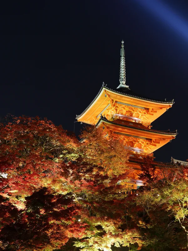 紅葉と清水寺の三重塔