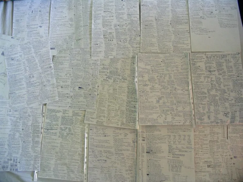 色分けされた手書きの大学試験対策ノート