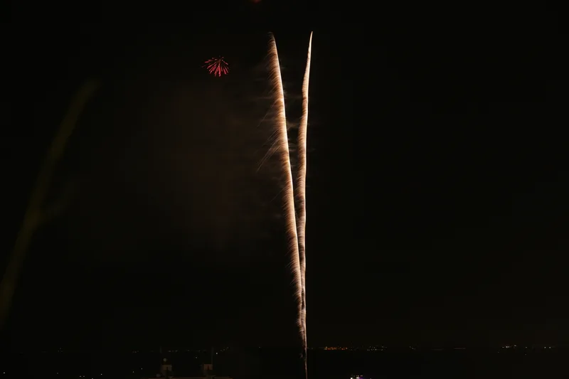 夜空 に 大きく 開いた 五尺玉 の 花火