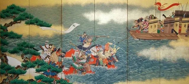 平家物語に描かれた宇治川の合戦場面の屏風絵
